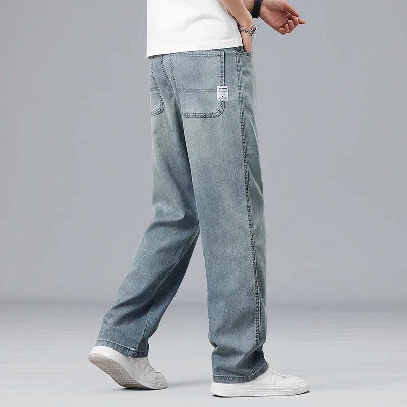Men's Lyocell Loose Straight Jeans - Ultra-Thin Drape Fabric - Cool All Summer Long