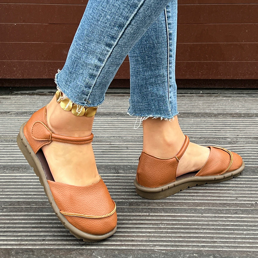 Women's head-to-toe flat sandals, summer new style retro wedge-style casual soft-soled mother's shoes, large size women's shoes