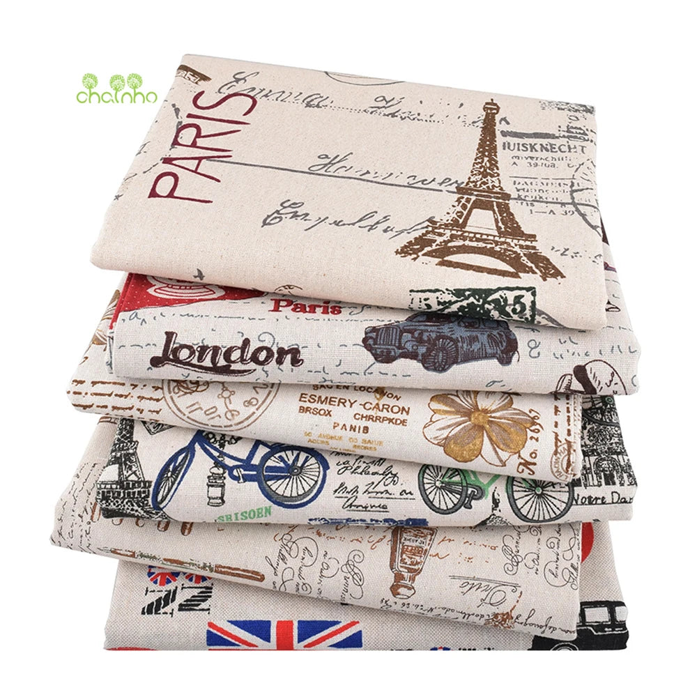 Chainho, Printed Cotton Linen Fabric, DIY Sewing Quilting Material, Patchwork Cloth For Sofa, Curtain, Cushion, Furniture Cover, CL01