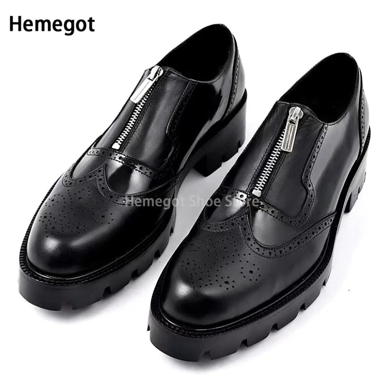 Men's Genuine Leather Brogue Oxford Slip-On - Formal Dress Shoes EU 37-45