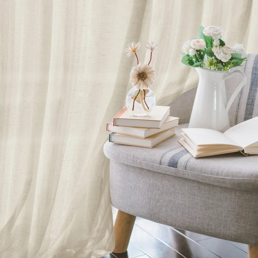 NATURAL LINEN SHEER CURTAINS - 65gsm, Rod Pocket, 5 Sizes - Soft Light