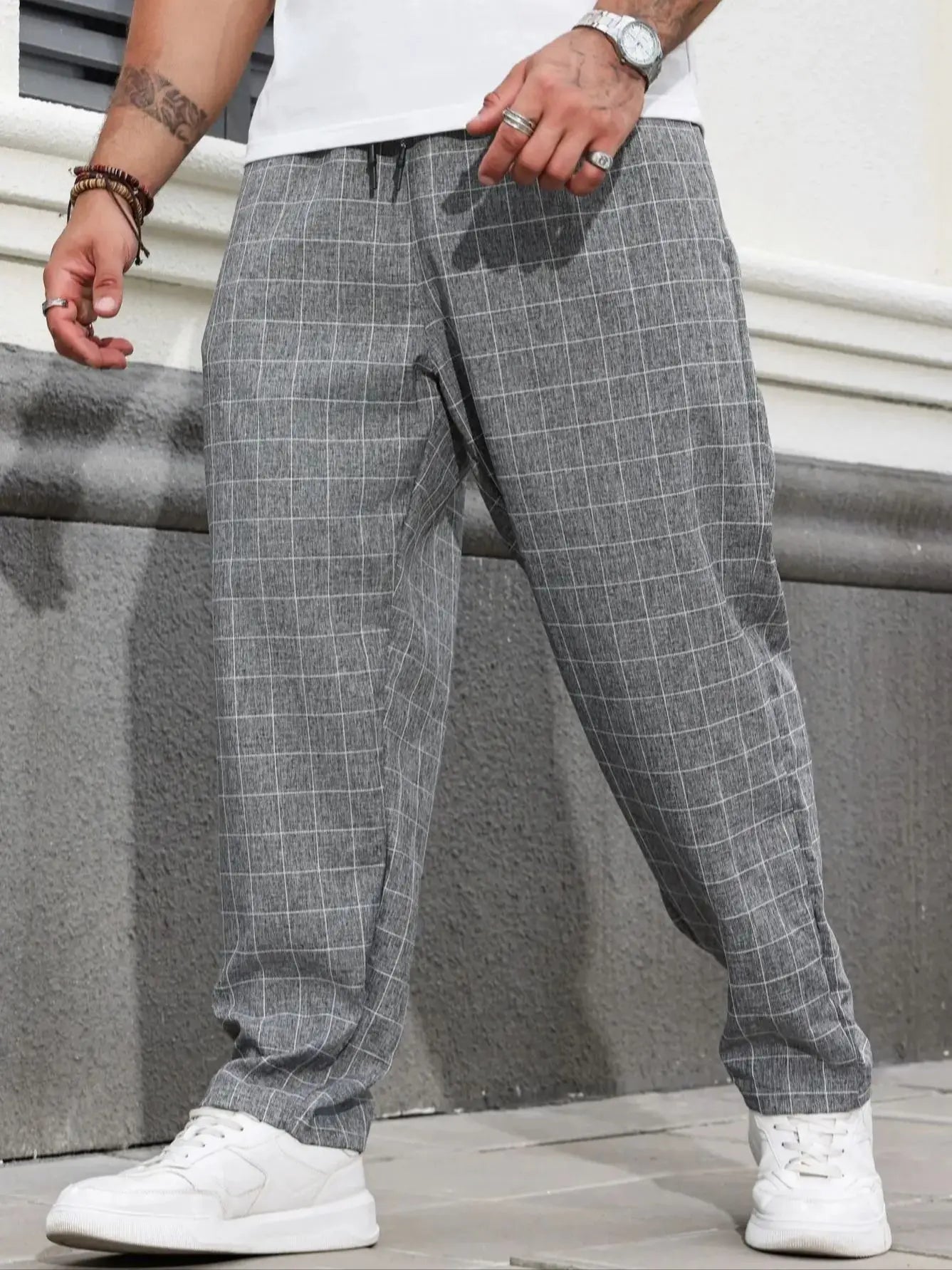 GRID FLOW - Relaxed Linen Plaid Pants - Street Meets Chill