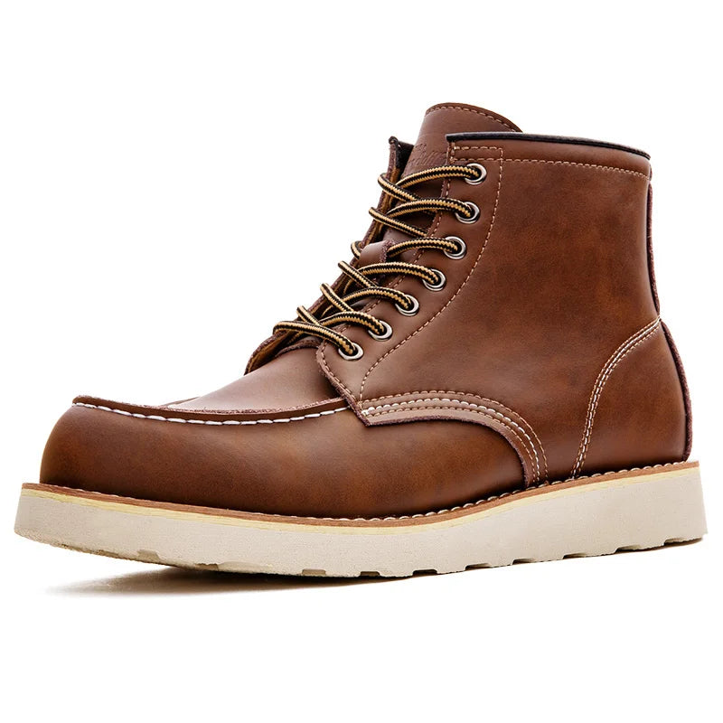 Maden Men's Split Leather Work Boots - Vintage Crazy Horse Mid-Calf Lace-Up Winter Boots