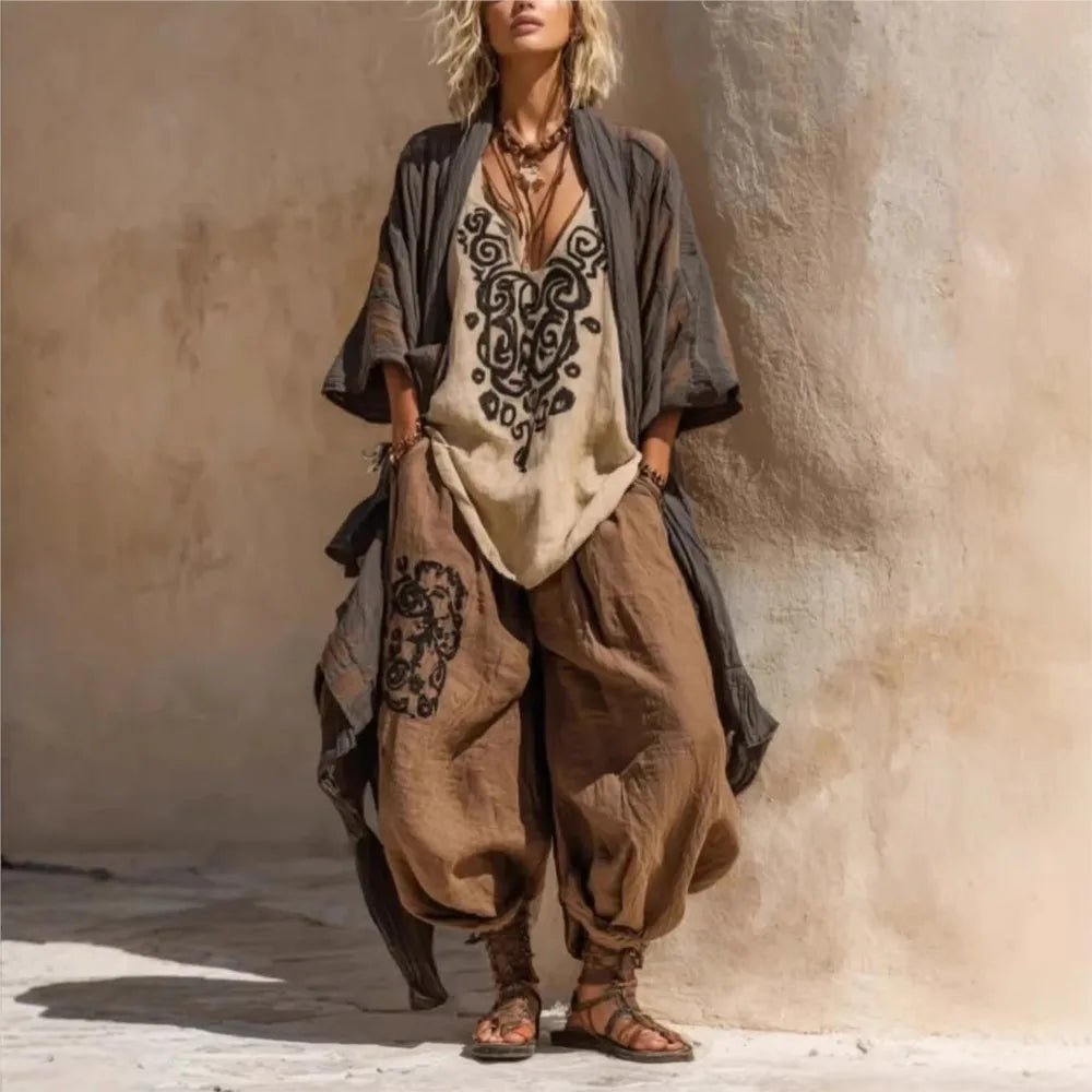 Boho Print 3-Piece Wide-Leg Set