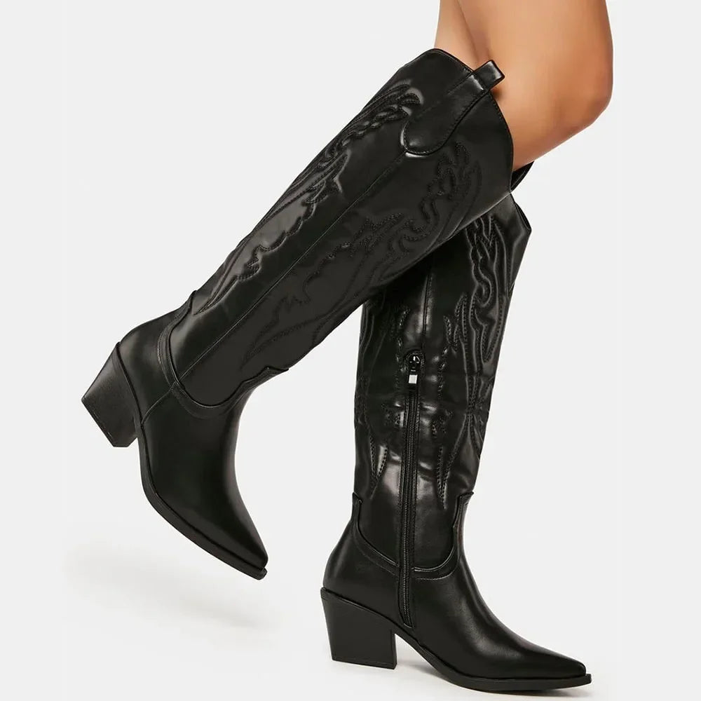 Vintage Embroidered Western Knee-High Boots