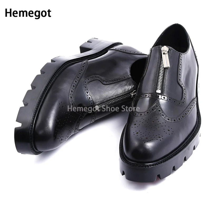 Men's Genuine Leather Brogue Oxford Slip-On - Formal Dress Shoes EU 37-45