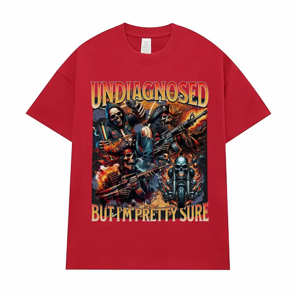 Undiagnosed But I'm Pretty Sure Meme T Shirts Funny Autism Skeleton T Shirts Men Women Casual 100% Cotton Oversized T-shirt Tops