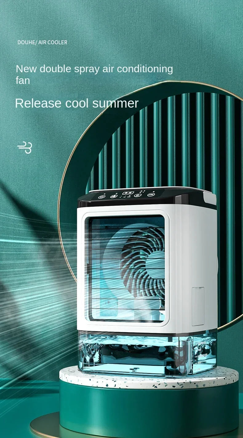 Portable Mini Air Conditioner – 900ml Mist Cooler Fan Humidifier Night Light