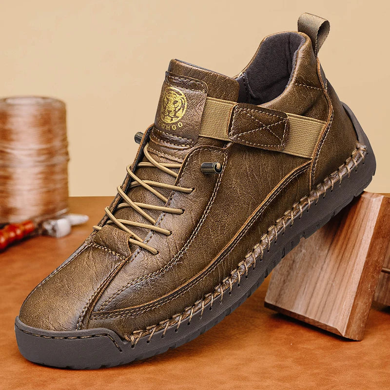 HIGH STITCH - Men's Handmade High-Top Casual Ankle Boots - Breathable Leather