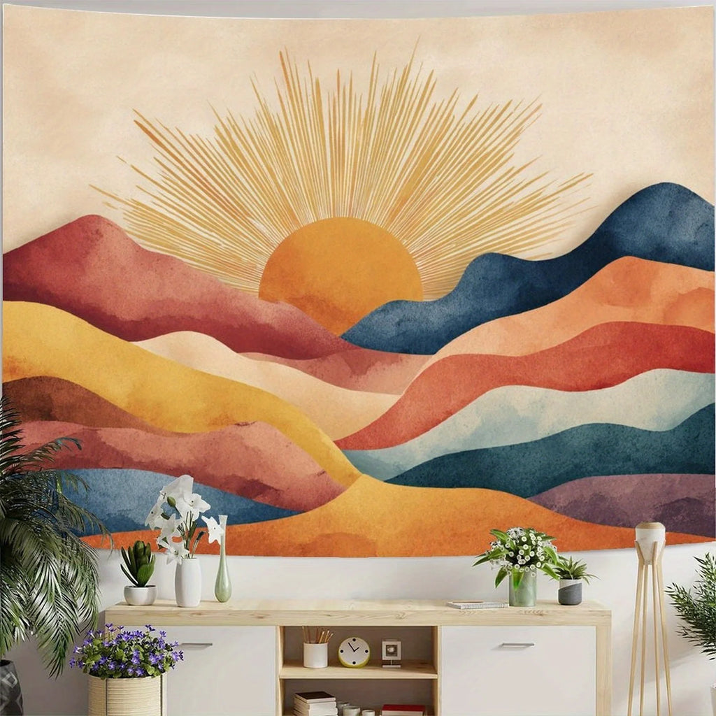 SUNSET MOUNTAIN TAPESTRY - Boho Wall Hanging - Abstract Landscape