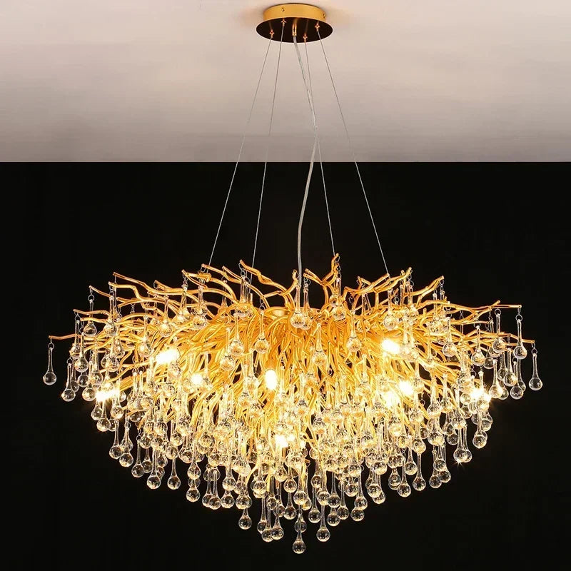 Luxury Gold Crystal Chandelier – Water Drop, Pendant & Ceiling