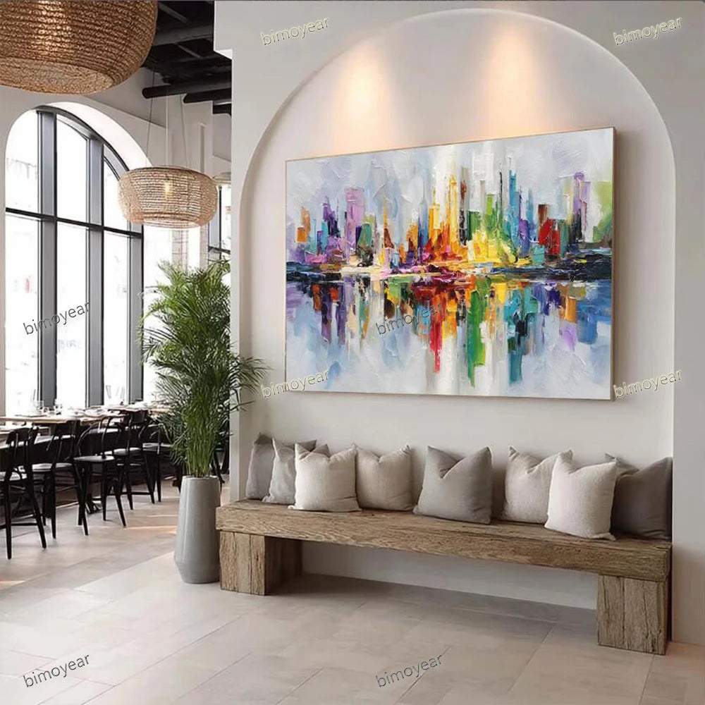Abstract City Oil Painting - Hand Painted - Unframed Art