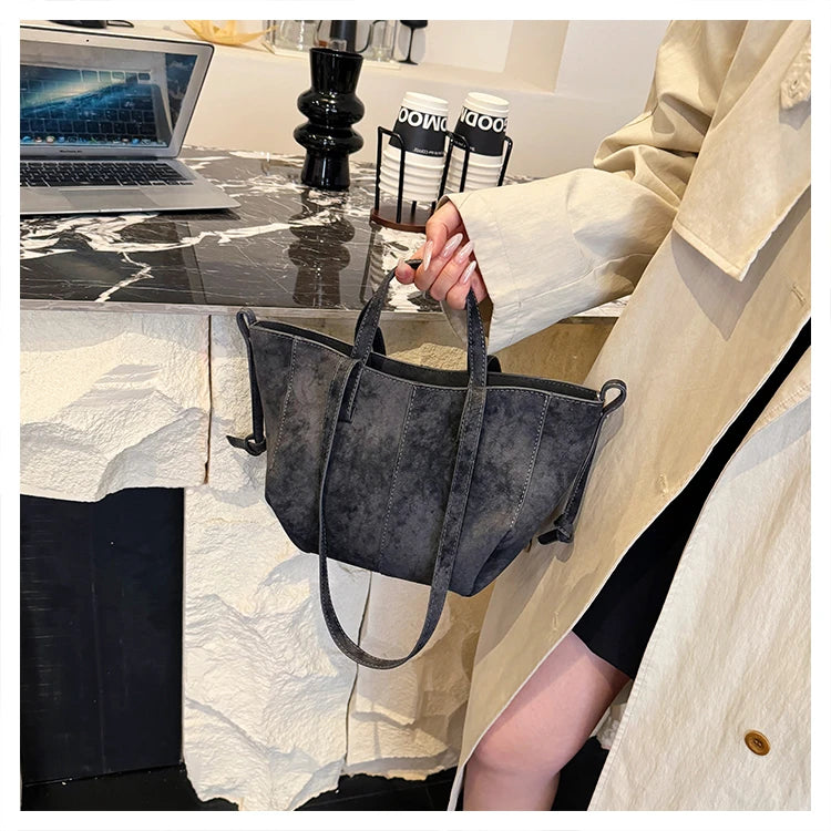 Light Luxury Solid PU Hasp Shoulder Bag for Women Commuting Frosted Leather Handbag 2026 Hot Sale Large Capacity Niche Tote Bags