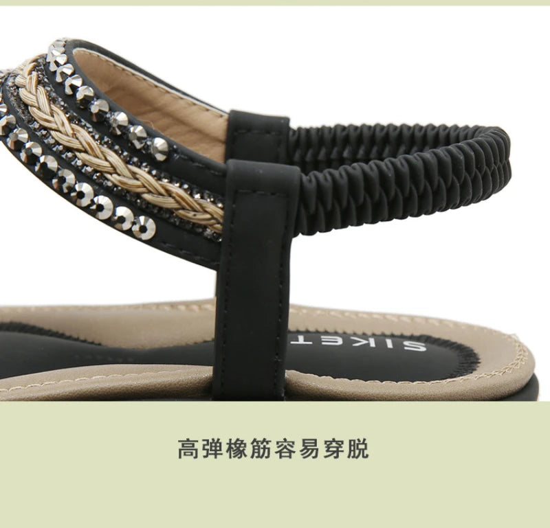 Spring And Summer 2025 New Lightweight And Comfortable Flat Sandals For Women's Elastic Straps Casual Beach Big Size Shoes