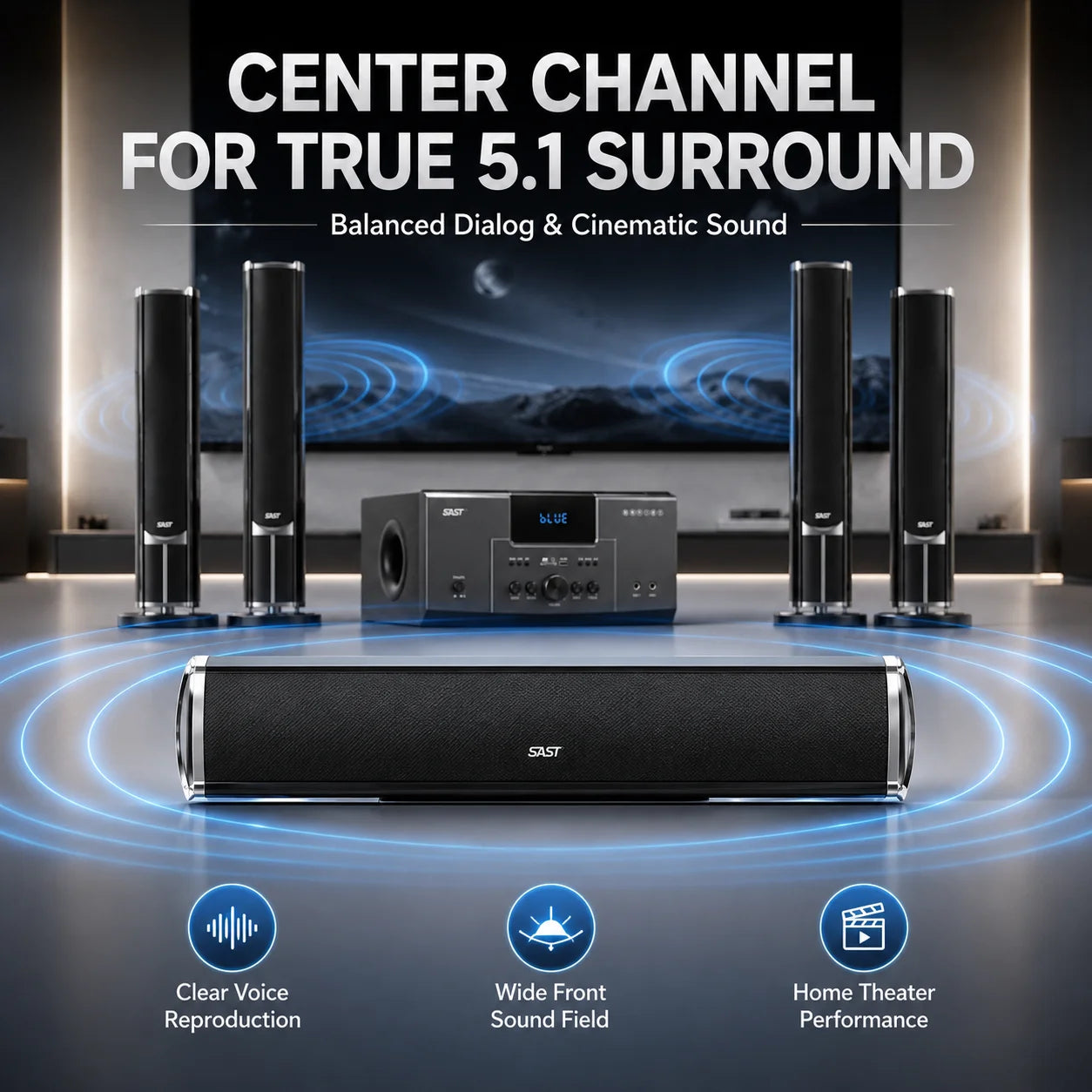 160W Home Theater 5.1 – Bluetooth Speaker 8 Inch Subwoofer Karaoke TV