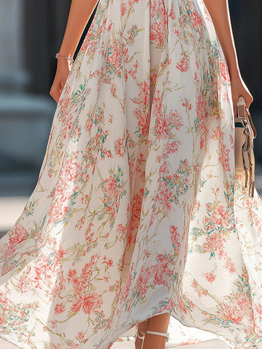2026 Summer Women's New Style Halter Neck Floral Dress Women's French Style Waist Swing Dress