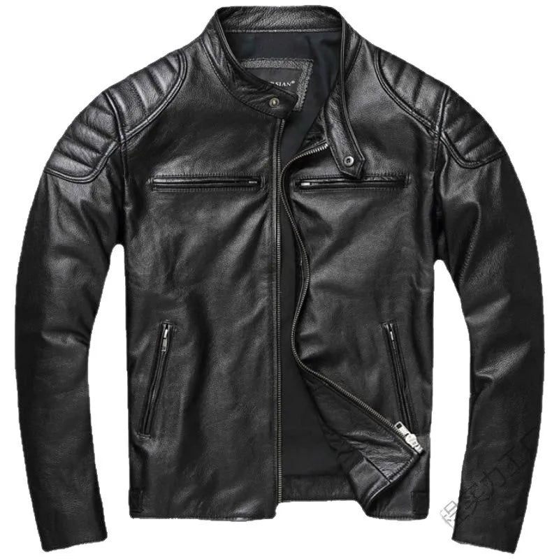 IRON ROAD - Men's Faux Leather Motorcycle Jacket - Retro Stand Collar Slim Windproof Coat
