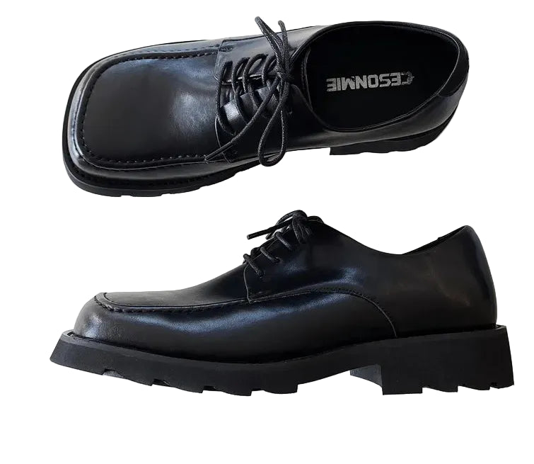 NICHE STEP - Square Toe Matte Leather Derby Shoes - British Edge, Japanese Precision