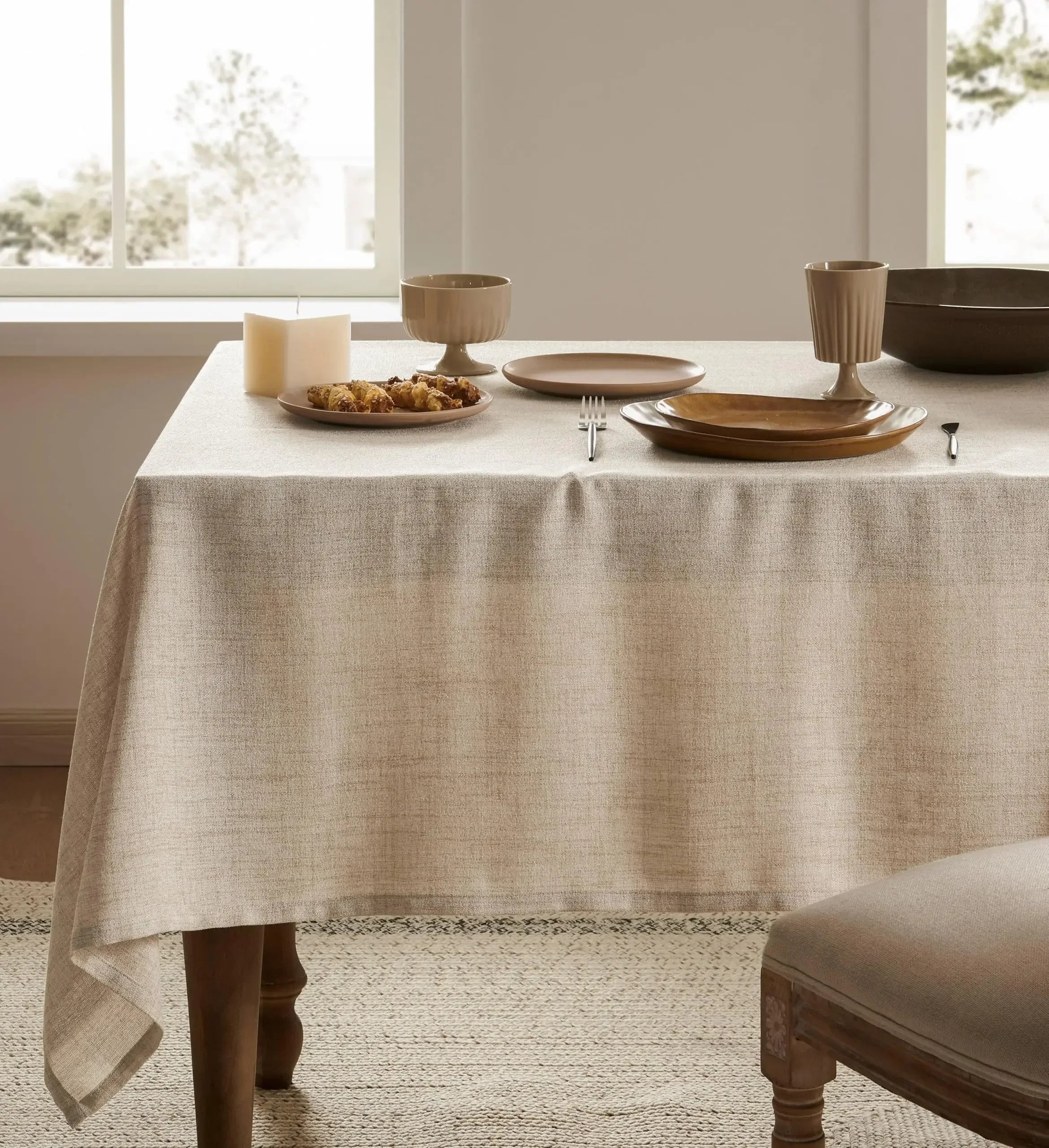 LINEN RECTANGLE TABLECLOTH - Solid Washable, 5 Lengths - Effortless Table