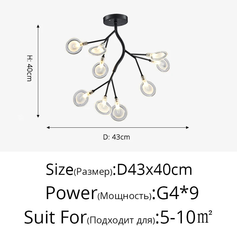 Nordic Firefly LED Chandelier – 9 to 54 Heads, Black or Gold