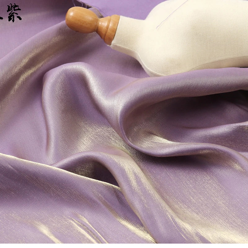 Gradient Wine Red Glazed Silk Satin Fabric Hanfu Pants Skirt Wedding Skin-friendly Breathable Bright Luster