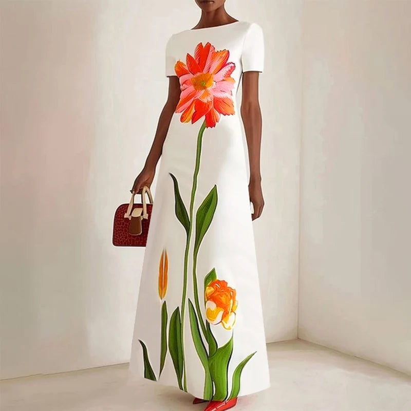 Floral Print Maxi Dress – Boat Neck