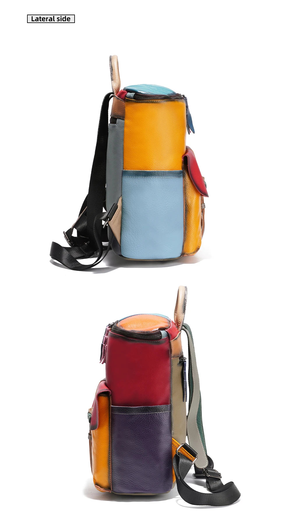 Patchwork Soft Cow Leather Backpack Rainbow Multicolor Large