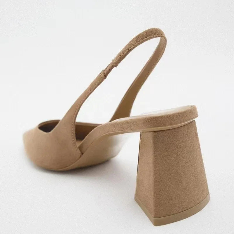 Fashion Block Heel Slingbacks Women 2025 Summer Pointed Toe Pumps Elegant Office Ladies High Heels Women's Comfortable Sandals