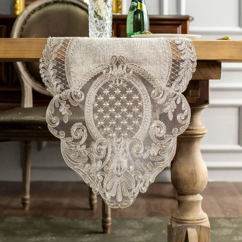 MACRAMÉ TABLE RUNNER - Floral Lace Border, 8 Sizes - Refined Tables