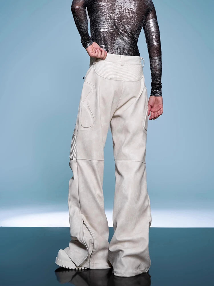 LEATHER STRAIGHT - Men's Distressed White Faux Leather Straight Pants - XS–XL