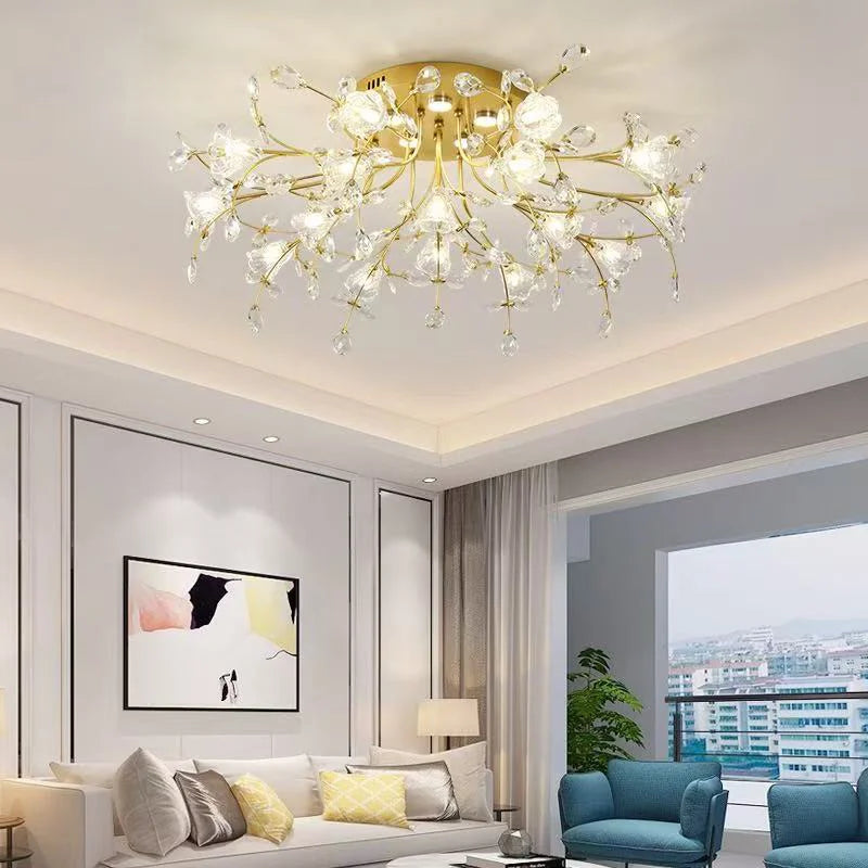 European K9 Crystal Ceiling Light – Gold, D55–90cm + Wall Lamp
