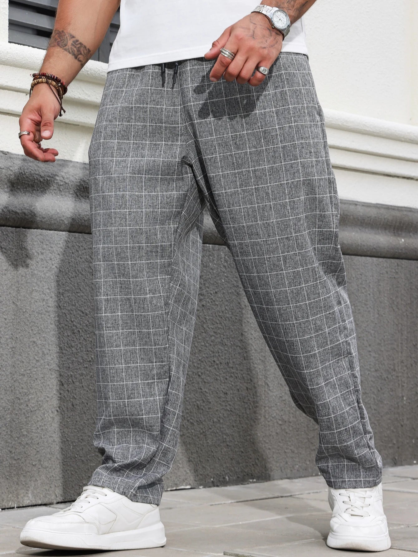 GRID FLOW - Relaxed Linen Plaid Pants - Street Meets Chill
