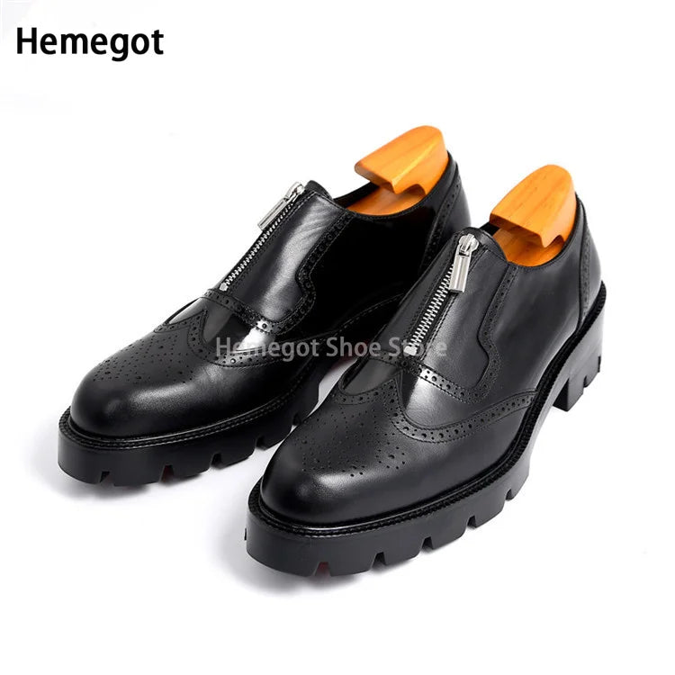Men's Genuine Leather Brogue Oxford Slip-On - Formal Dress Shoes EU 37-45