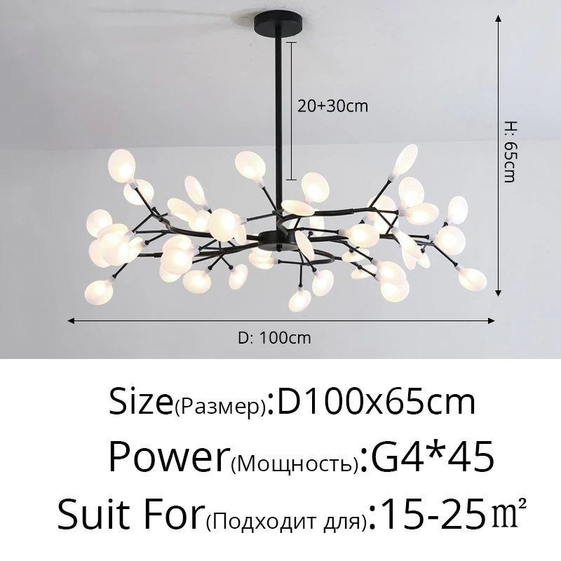 Nordic Firefly LED Chandelier – 9 to 54 Heads, Black or Gold