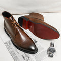 Classic Business Ankle Boots - Red Sole Lace-Up Low Heel Brown Black