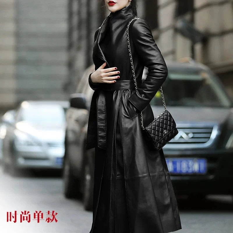Women's Belted Leather Coat - Two Versions - City Poise