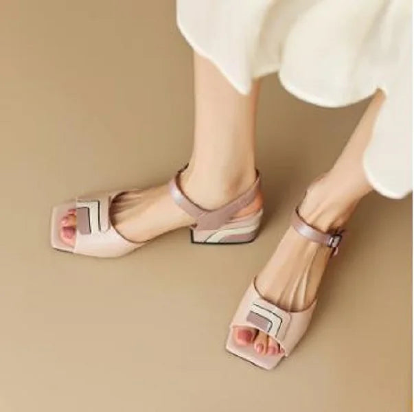 【JOCHEBED HU】Summer Genuine Leather Chunky Sandals Sexy Women High Heels Shoes New Brand Party Designer Slingback Pumps 33-46