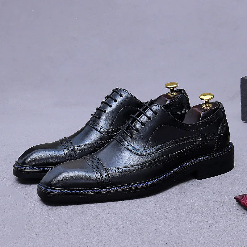 Men's Cowhide Leather Brogue Oxford Shoes - Waterproof Height Increasing EU 37-46