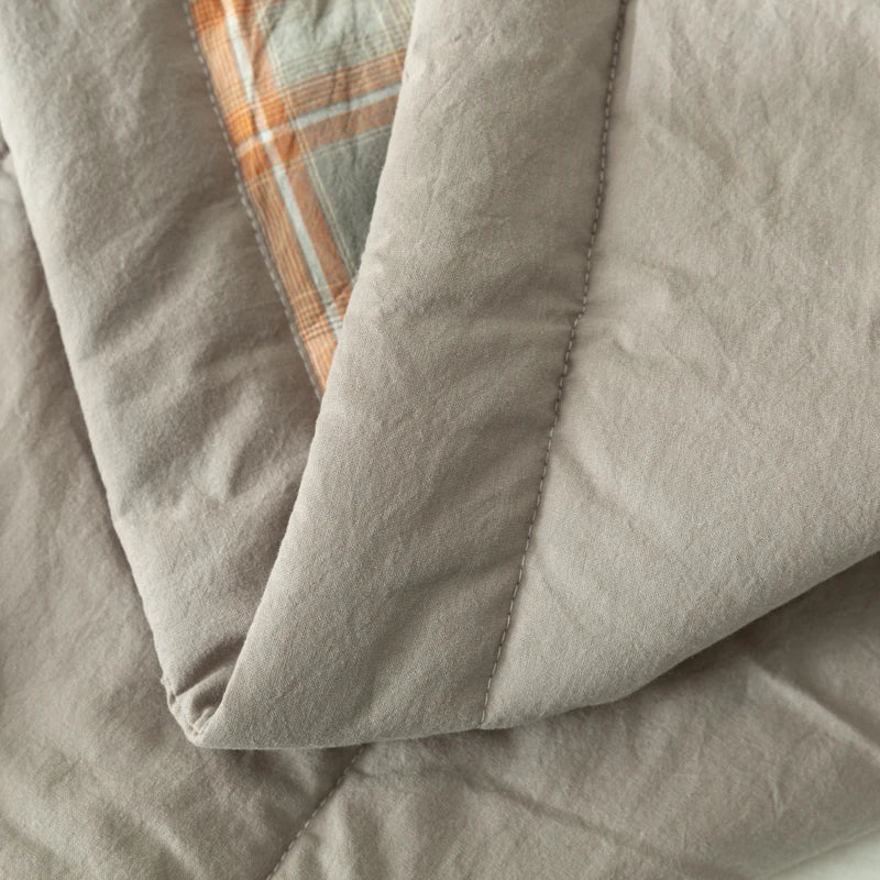 WASHED COTTON SUMMER COMFORTER - Pure Cotton Fill, Quilted Plaid - Cool Nights