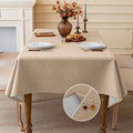 SOLID LINEN-LOOK WATERPROOF TABLECLOTH - Oil & Dust Resistant Rectangle Cover - Every Meal, No Stress