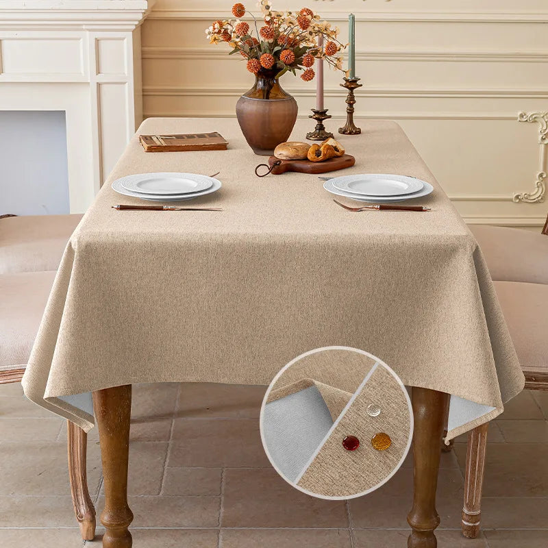 SOLID LINEN-LOOK WATERPROOF TABLECLOTH - Oil & Dust Resistant Rectangle Cover - Every Meal, No Stress