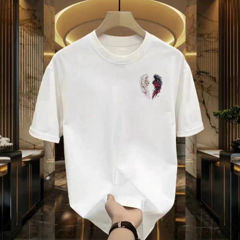 Men's Cotton T-shirts Black 5XL T Shirt for Men Casual Summer Wear Fashion Wing Hi Print White Tee Shirts Men Clothing