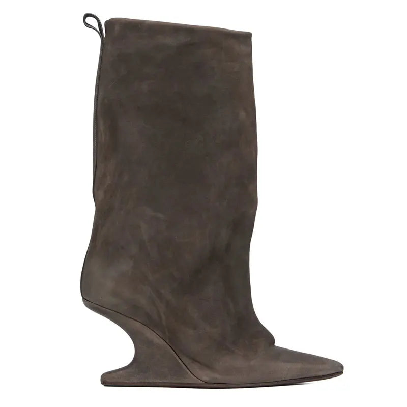 European andAmerican niche newstyle irregular sloping heel pointed sleeve legboots for women's temperament versatile knightboots