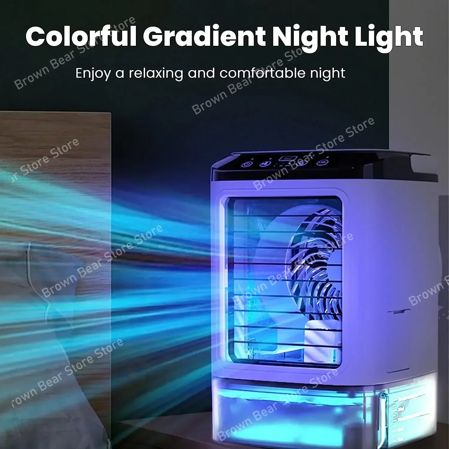 Portable Mini Air Conditioner – 900ml Mist Cooler Fan Humidifier Night Light