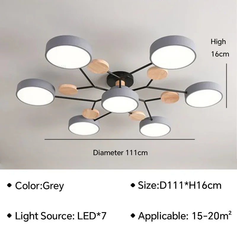 Macaron Wood Ceiling Light – 6 Colors, 1–7 Heads