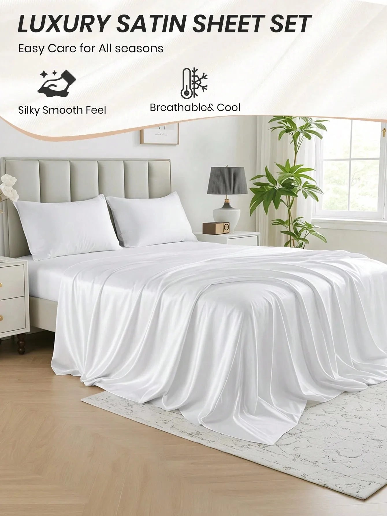 SATIN SUITE - 4-Piece Solid Color Bed Sheet Set - Silky, Breathable & Hotel-Ready