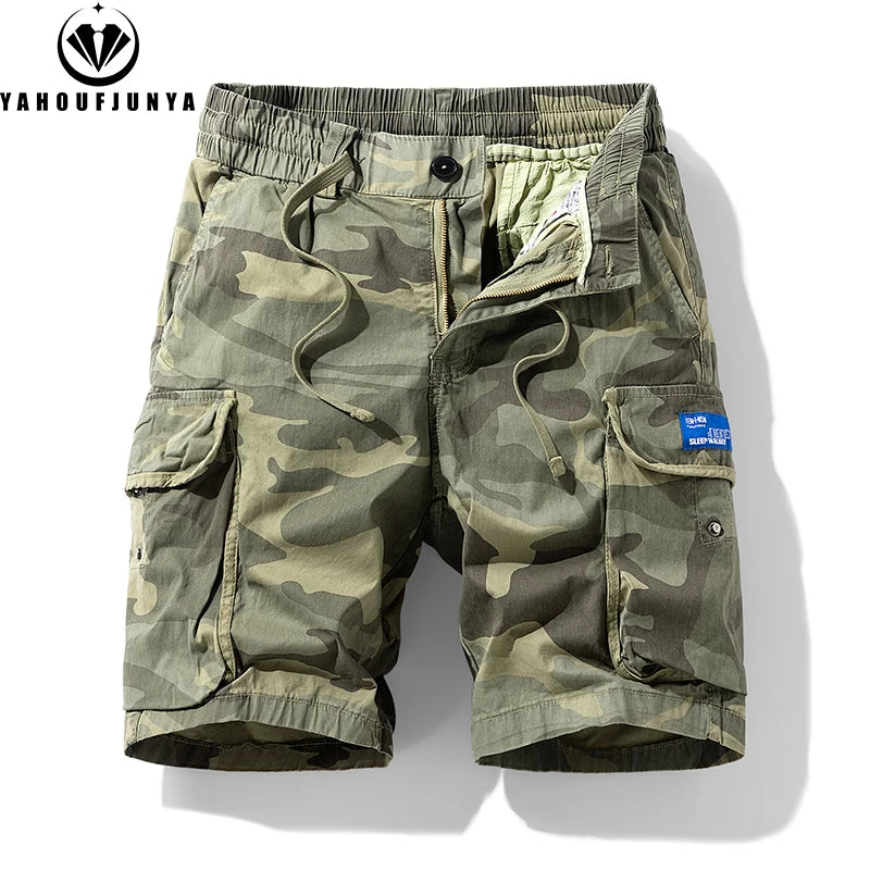 New Men's Summer Outdoor Leisure Camouflage Comfortable Shorts Men Elastic Waist Loose Straight High-Quality Design Shorts Male
