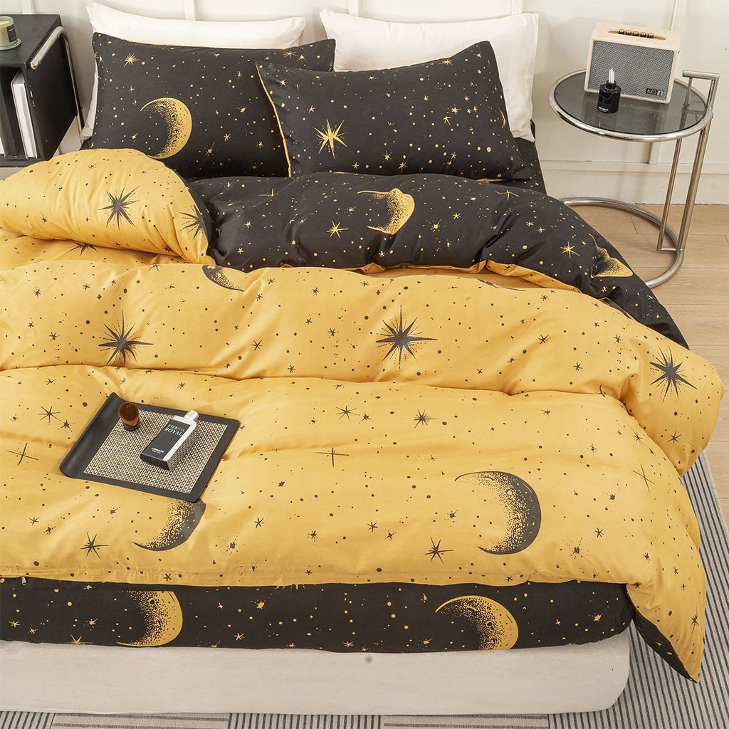 COSMIC DREAMS - Moon & Star Duvet Cover Set - Reversible, Soft & All-Season