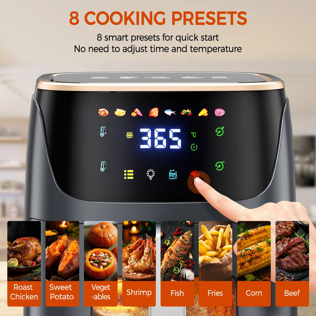 Oil-Free Air Fryer 7L – 1500W 200°C Viewing Window LED Touch Screen 8 Presets