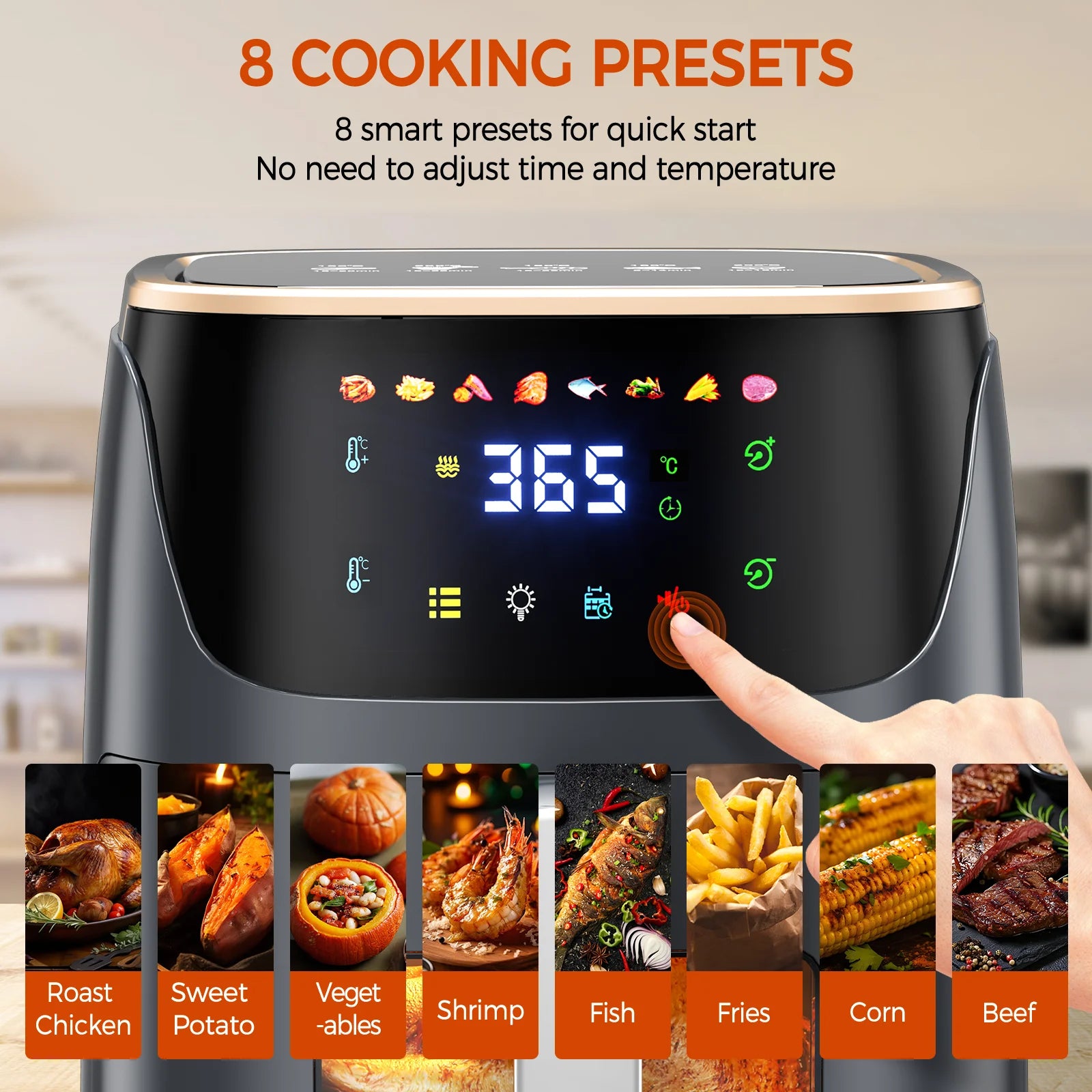 Oil-Free Air Fryer 7L – 1500W 200°C Viewing Window LED Touch Screen 8 Presets